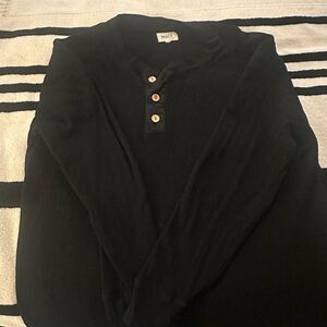 MATE the Label Black Henley waffle weave Sweatshirt